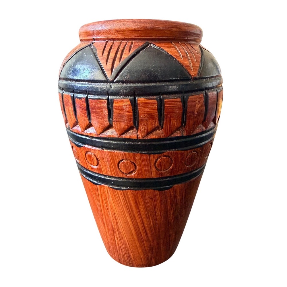 Vintage 6" Ceramic Pottery Faux Wood Grain Vessel Folk Art Rustic Decor Vase - Picture 2 of 6